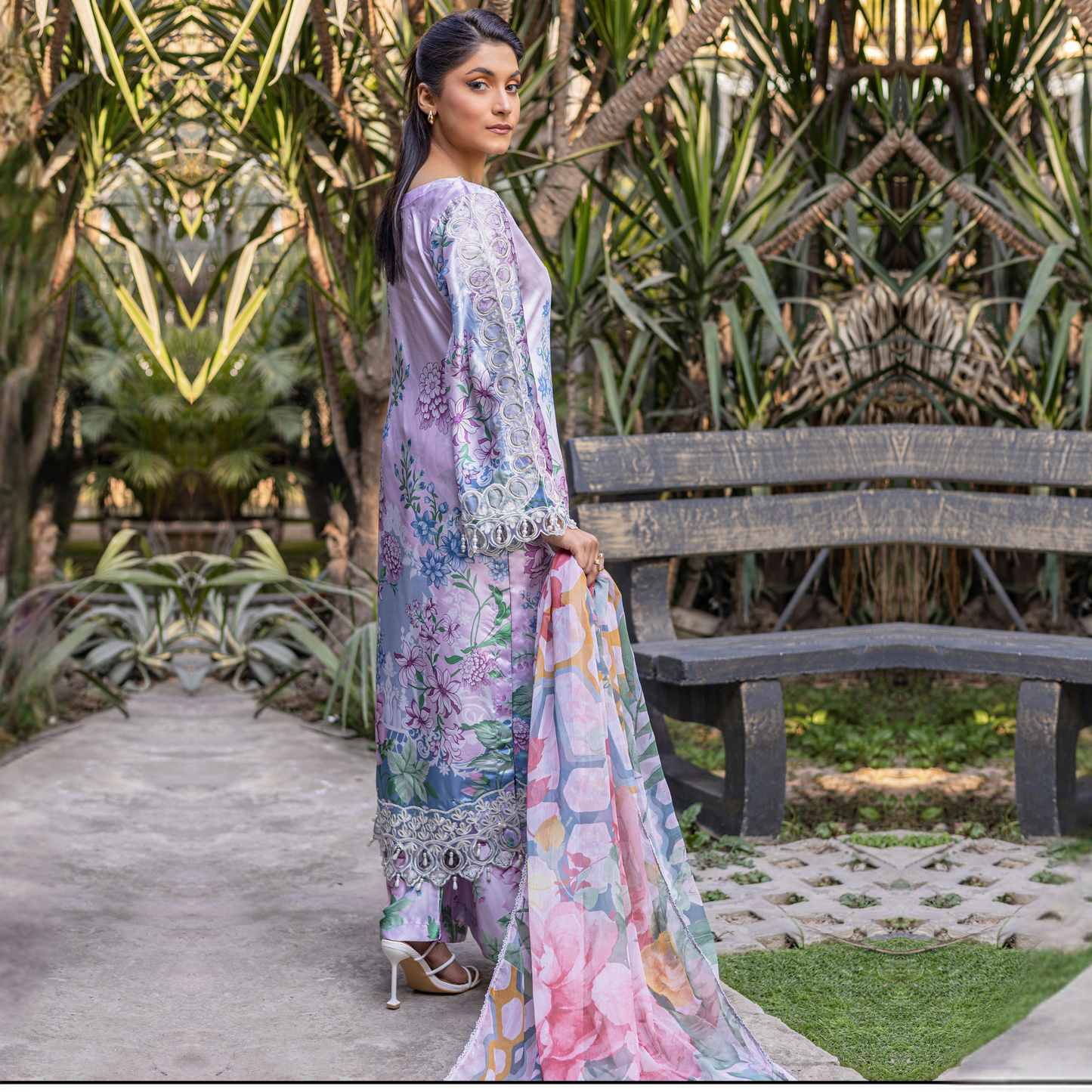 UMRZ-42 Embroidered Printed Silk Pakistani 3 Pc Dress| Ready to Wear | Rangz
