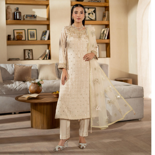 3 Pc Embroidered Raw Silk Farshi Shalwar kameez Pakistani Dress | Ready to wear | Raniya.h URA-14
