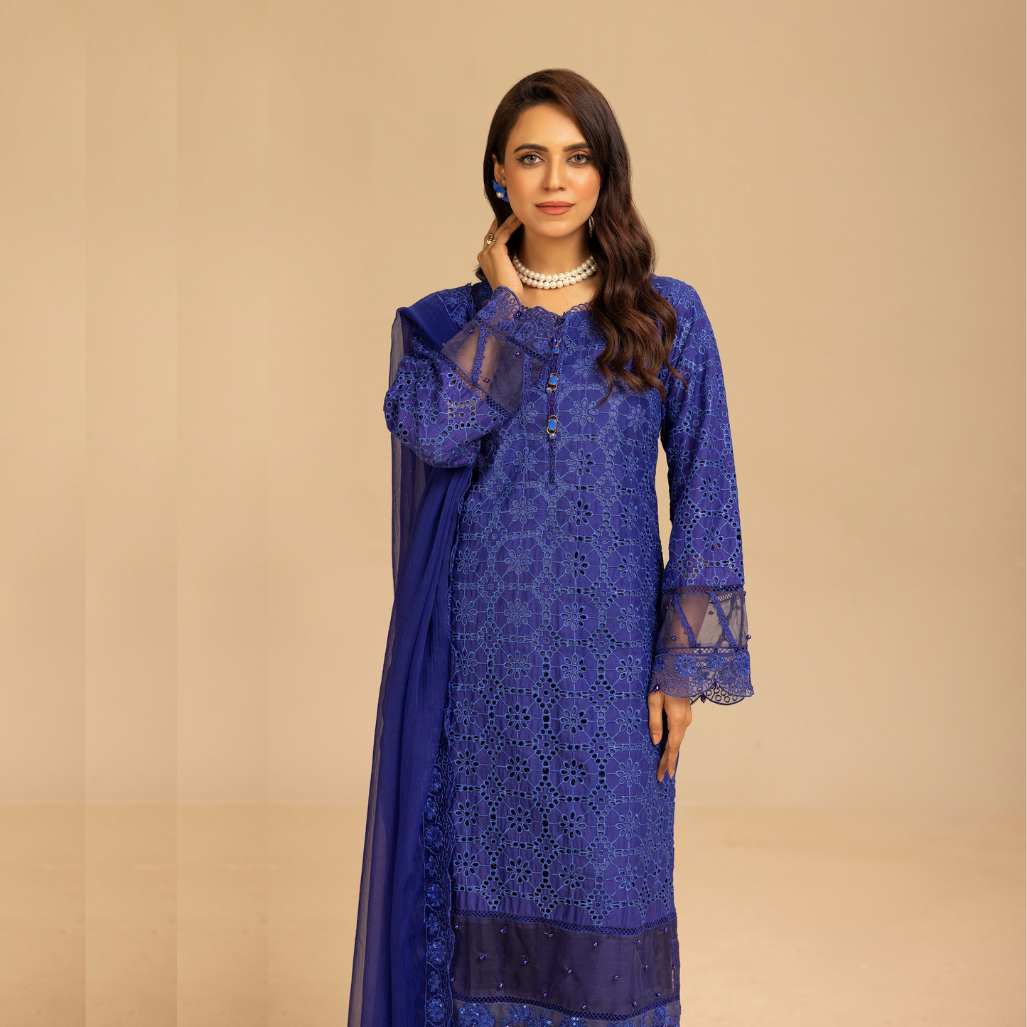 UMS-18 Embroidered Linen Chikenkari 3 Pc Pakistani Dress | Ready to wear | Simrans
