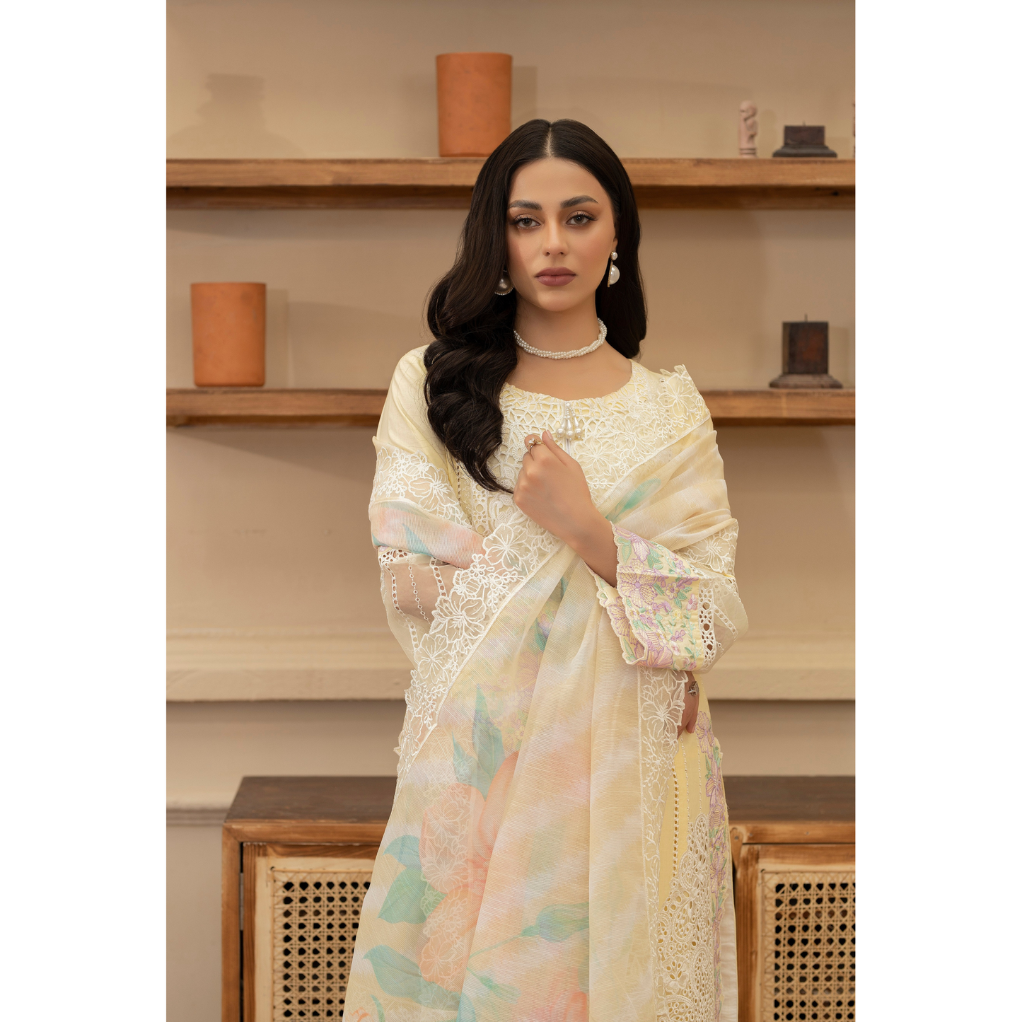KC-1435 Embroidered Cambric Cotton Farshi Shalwar Kameez Ready to Wear 3 Pc - Karma Collection