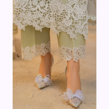 KC-1443 Embroidered Chikankari Cambric Cotton Dress Ready to Wear 3 Pc - Karma Collection