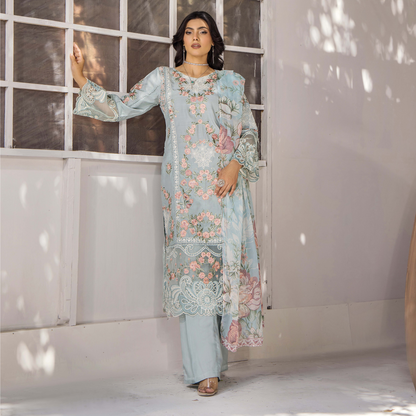 Floral Embroidered Viscose Linen 3 Pc Pakistani Dress | Ready to wear | Traditional Thread