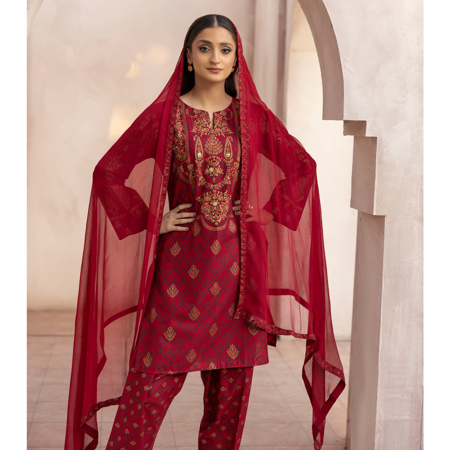 UMS-19 Embroidered Lawn 3 Pc Pakistani Dress | Ready to wear | Simrans
