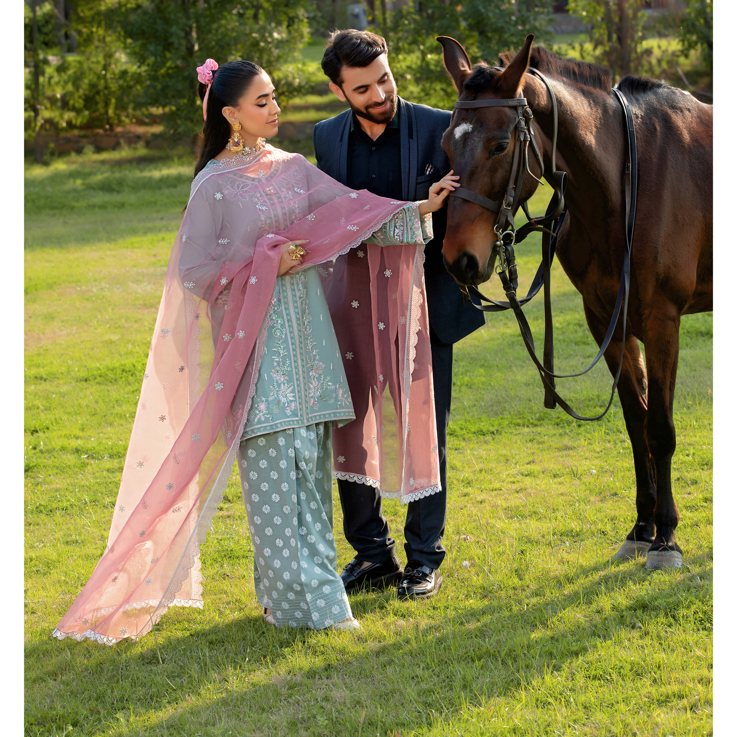 UHE-52 (Light pistachio) 3 Pc Embroidered Cambric Cotton trending Farshi Shalwar ready to wear Dress | Summer Wear | Heera's