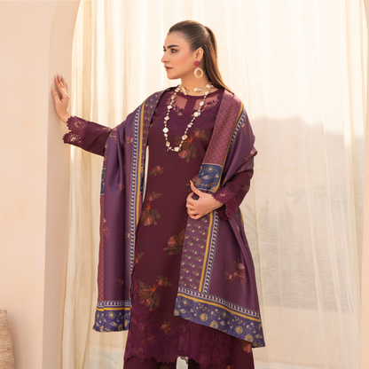 RA-24 Embroidered Printed Dhanak dress with Wool Shawl  by Raniya.h