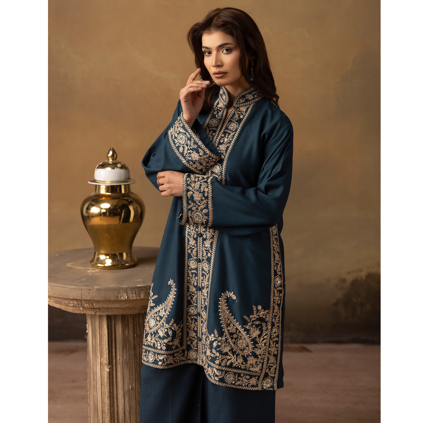 UMS-48 Embroidered Dhanak 2 Pc Co-Ords Set by Simrans