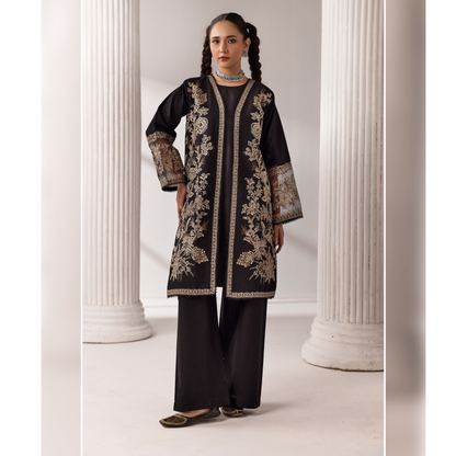 UMS-52 Maria.B inspired Embroidered Khaddar Jacket style dress with chiffon Duppatta by Simrans