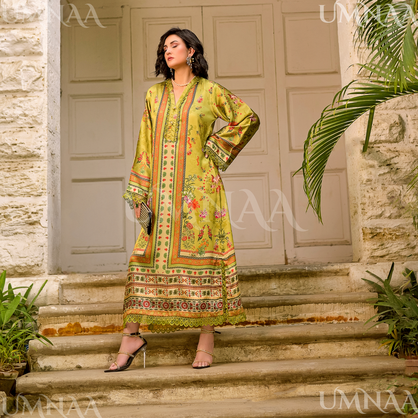 UA-160 Printed Silk kaftan Style long Maxi 1 PC  | Ready to wear | Umnaa