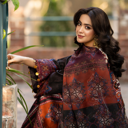 "Eliana" Embroidered Printed Shamooz Silk by Karma Collection | Asian Clothes | Eid