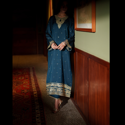 UCA-36 ELARA Festive Embroidered Viscose Dress with Printed Silk Dupatta | Women’s Festive Wear Pakistani Designer Outfit by Casuallite