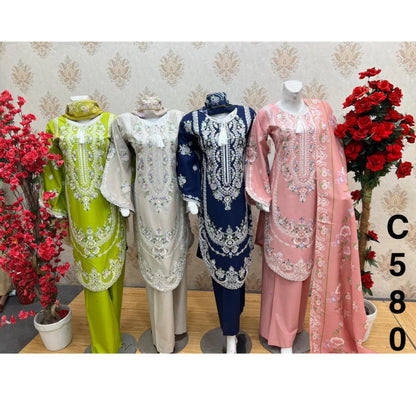 UA-193 Embroidered Cotton Collection 3 Piece | Ready to Wear | Asian clothes