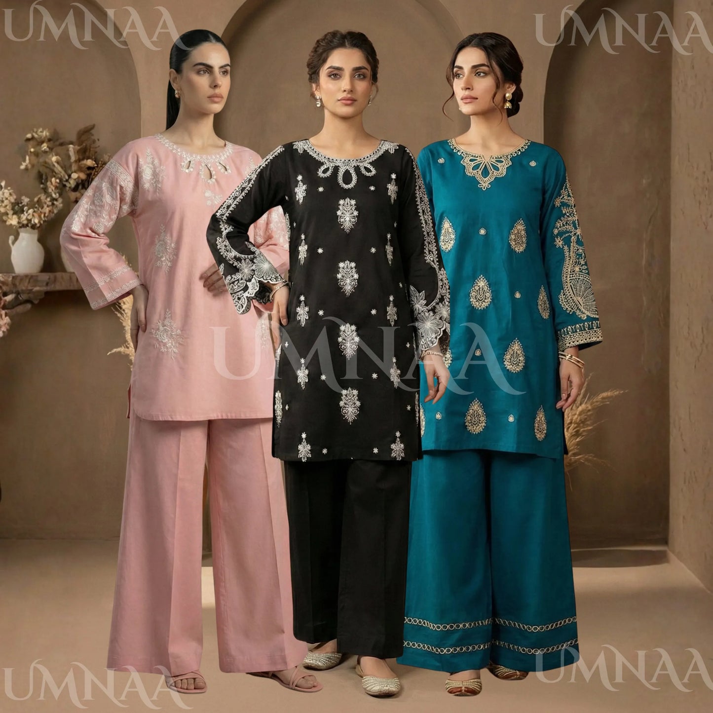 UA-196 Embroidered Cotton Lawn Co-Ords Set by Umnaa Ready to Wear Pakistani Asian casual Modest clothes