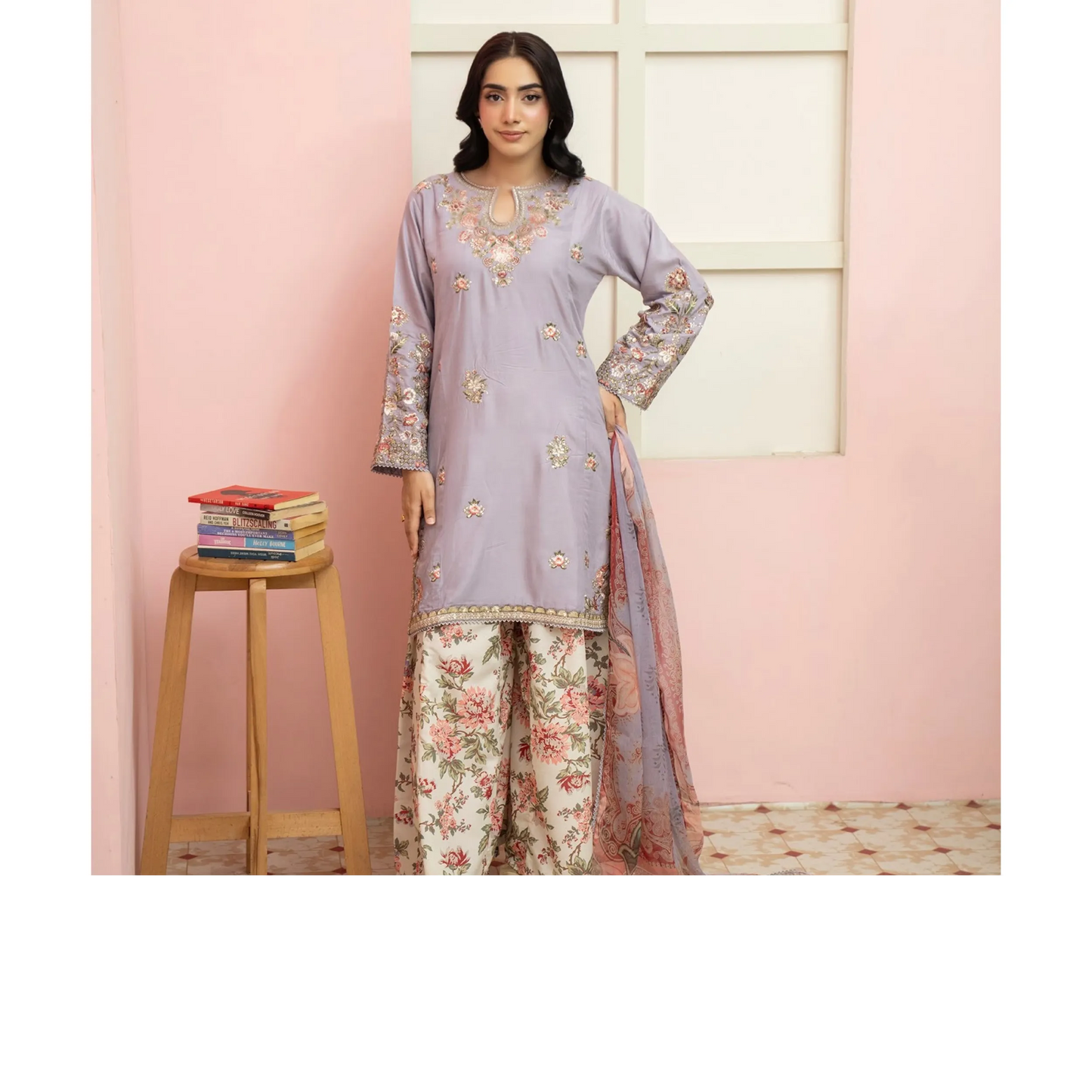 UMRZ-60 Maharani Festive Embroidered Linen with printed Sharara collection by Rangz | Ready to Wear Pakistani Asian clothes