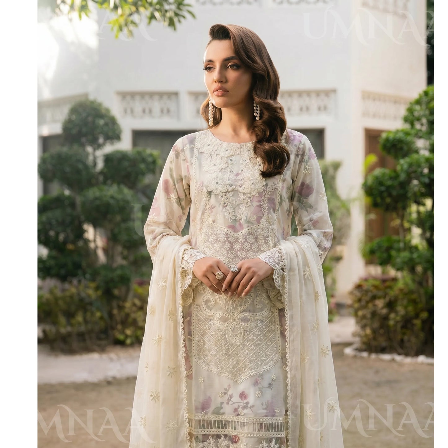 UA-200 Embroidered Chiffon 3-Piece with Printed Lining & Trouser