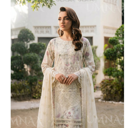 UA-200 Embroidered Chiffon 3-Piece with Printed Lining & Trouser