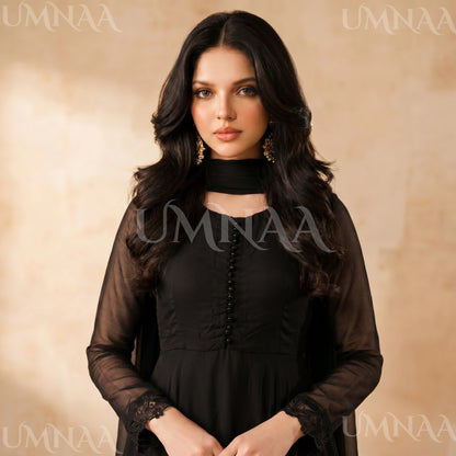 UA-204 Luxury Embroidered Chiffon Frock Collection 3 Pc | Ready to Wear | Umnaa
