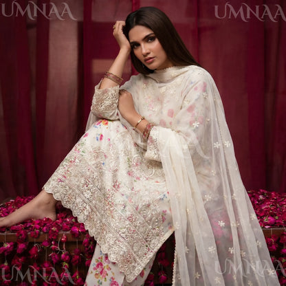 UA-205 Embroidered Chiffon 3-Piece with Printed Lining & Trouser