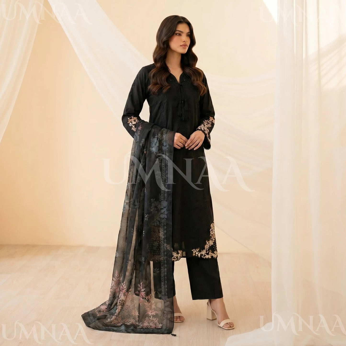 UA-209 Embroidered Cambric Cotton Collection by Umnaa | Ready to Wear Pakistani Asian clothes
