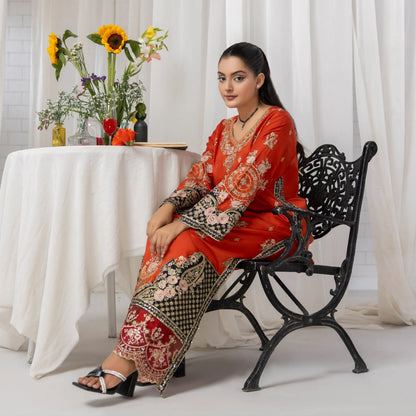 UTT-23 Embroidered Viscose Linen Kaftan Style 2 Piece Co Ord Set Collection by Traditional Thread