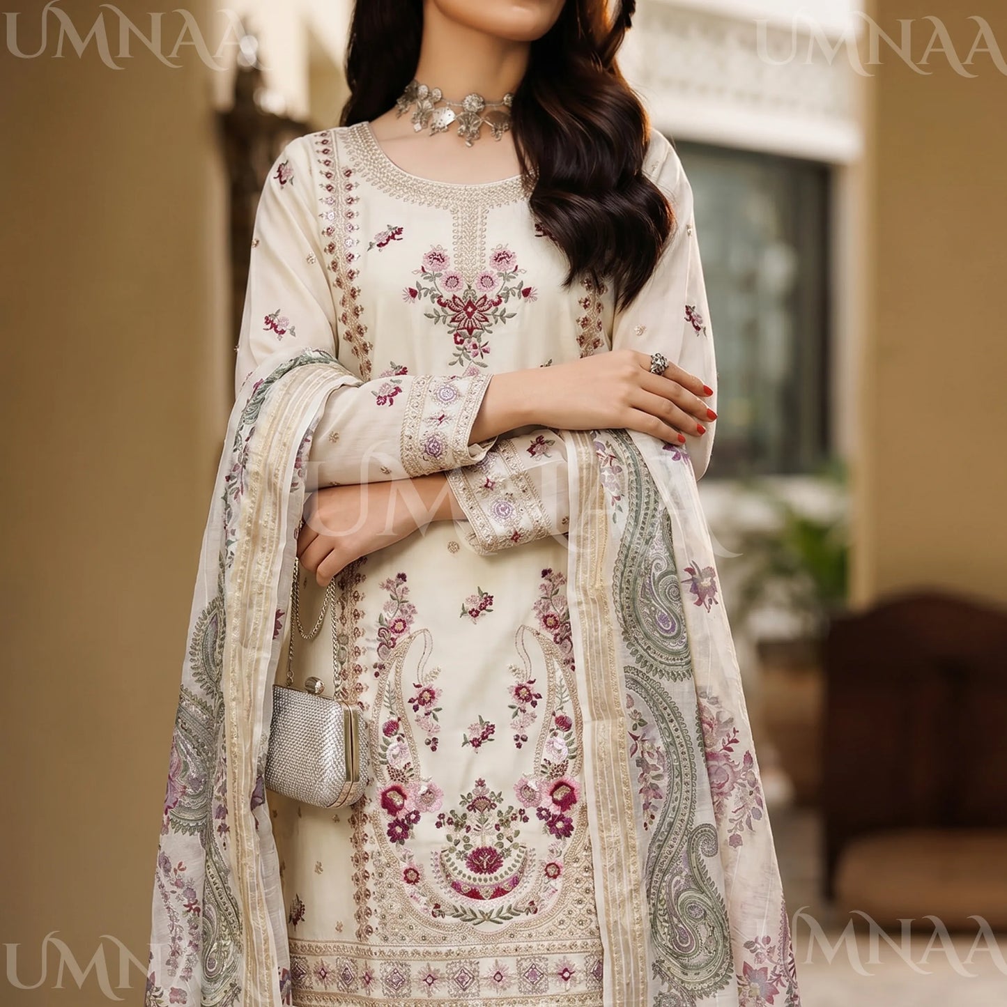 UA-211 Embroidered Viscose with Cotton Silk Sharara collection by Ready to Wear Pakistani Asian clothes