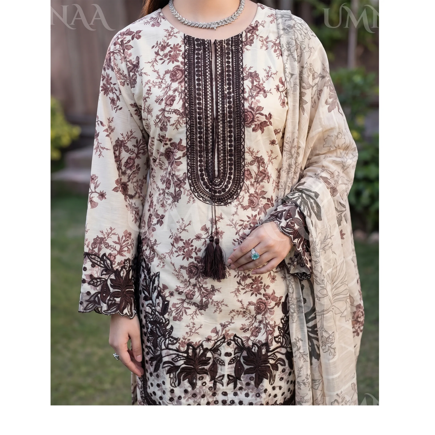 UA-212 Embroidered Printed Slub Poly Lawn Farshi Shalwar Collection by Umnaa | Ready to Wear Pakistani Asian Clothing
