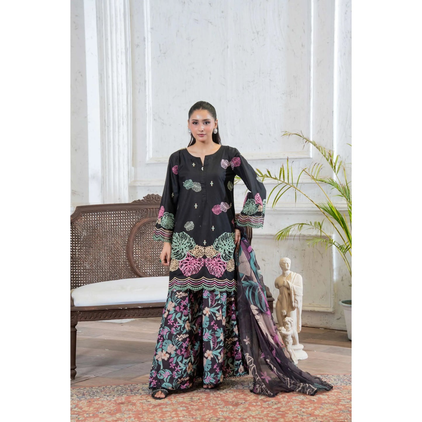 UMRZ-61 "Riwayat" by Rangz Embroidered Cotton with poly Lawn Sharara Festive collection| Ready to Wear Pakistani Asian clothes