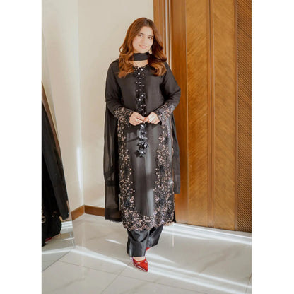 UA-336 Women's Embroidered Raw Silk Dress 3 Piece Festive & Party Wear Suit by Umnaa
