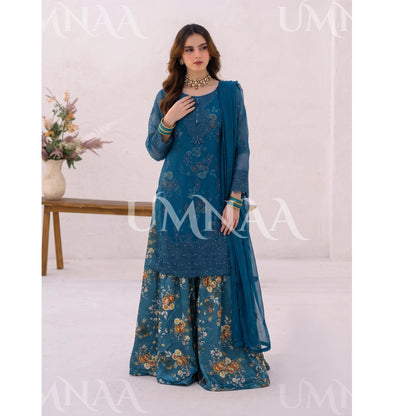 UA-249 Embroidered Chiffon Sharara Collection by Umnaa