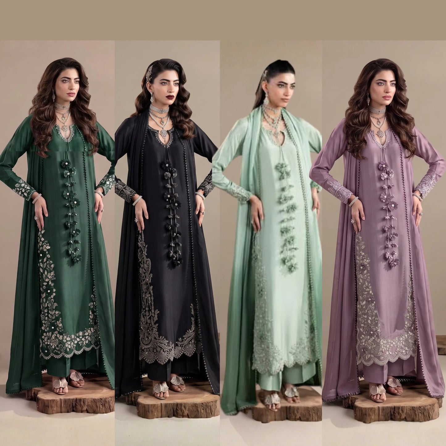UA-336 Women's Embroidered Raw Silk Dress 3 Piece Festive & Party Wear Suit by Umnaa