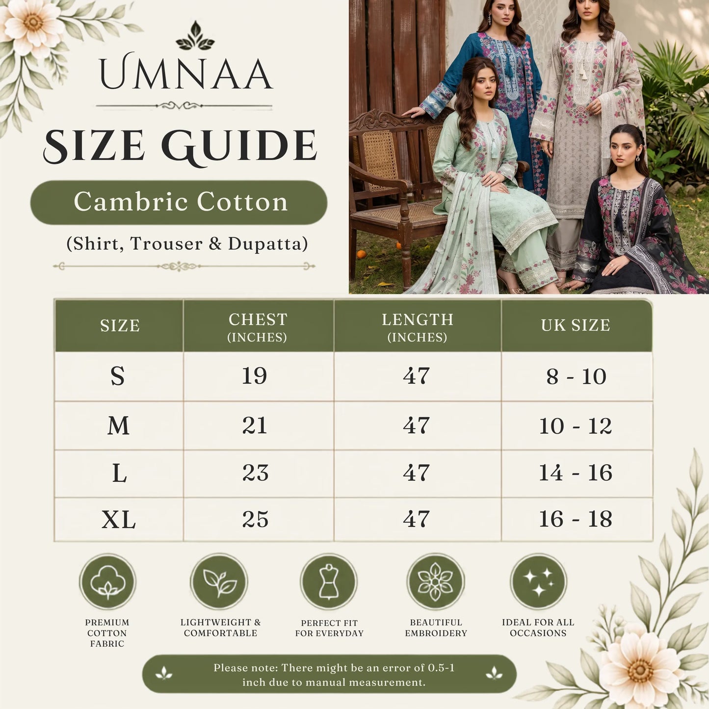 UA-269 Embroidered Cambric Cotton 3 Pc Collection | Umnaa