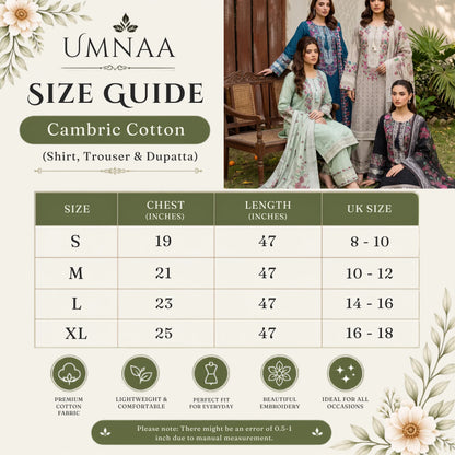UA-269 Embroidered Cambric Cotton 3 Pc Collection | Umnaa