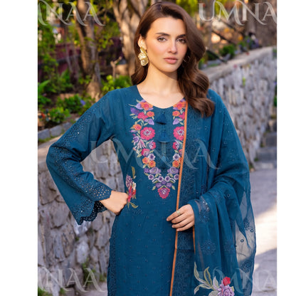 UA-270 Embroidered Cambric Cotton with Tulip Style Shalwar | Umnaa