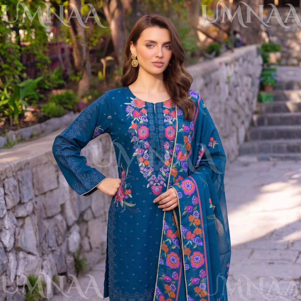 UA-270 Embroidered Cambric Cotton with Tulip Style Shalwar | Umnaa