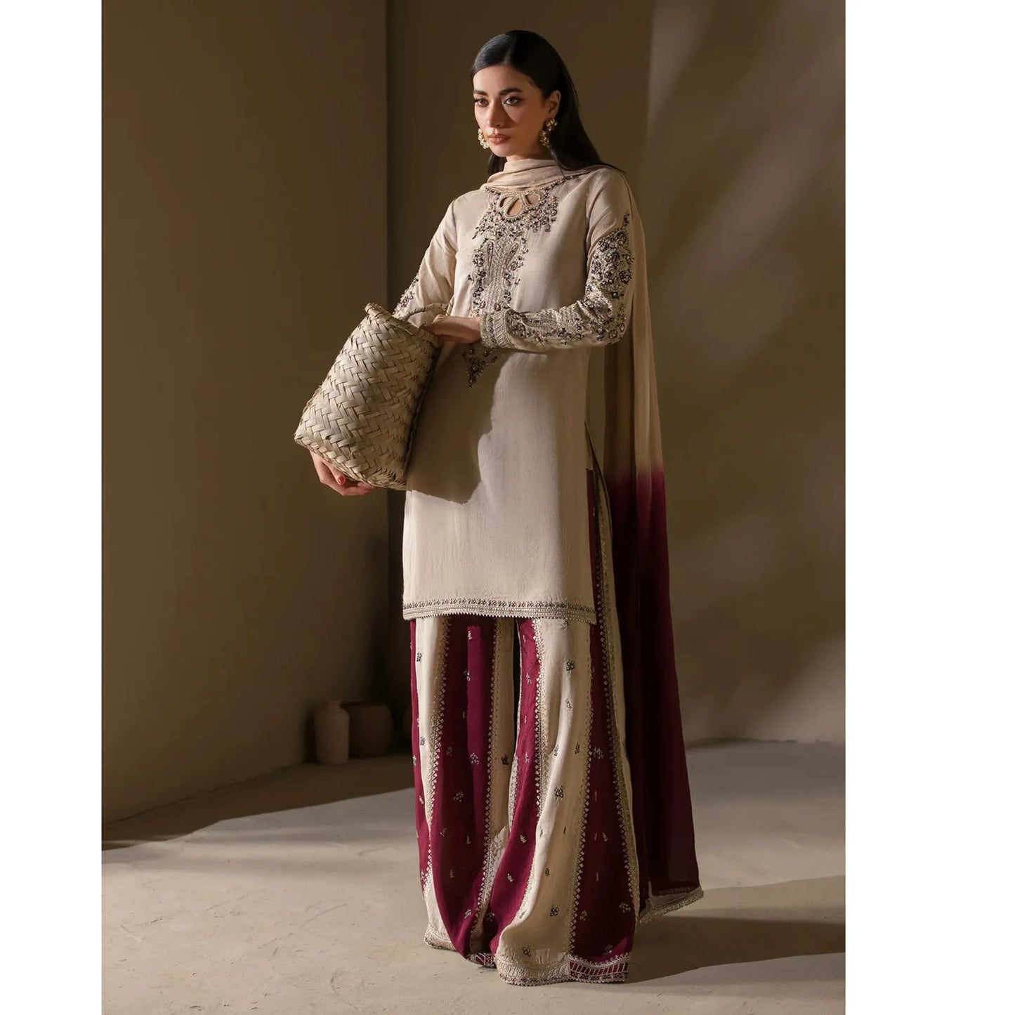 UA-282 Embroidered Raw Silk Luxury Sharara Collection | Umnaa