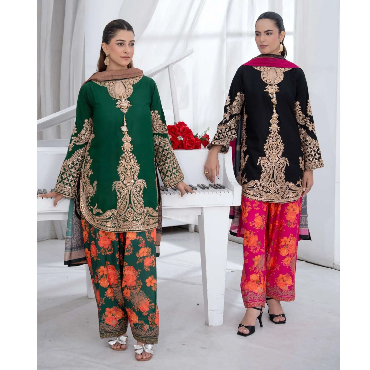 UTT-25 " Ethnic" Cambric Cotton 3 Pc Collection | Traditional Thread
