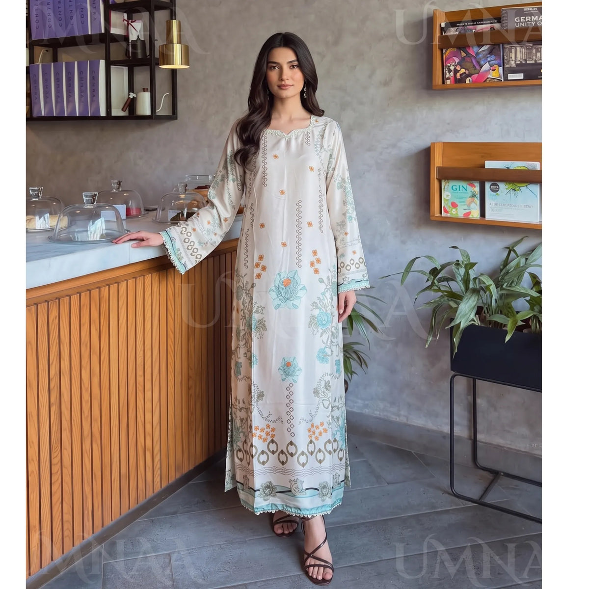 UA-284 Printed Shamooz Silk Printed Kaftan Style Co-Ord Set| Umnaa