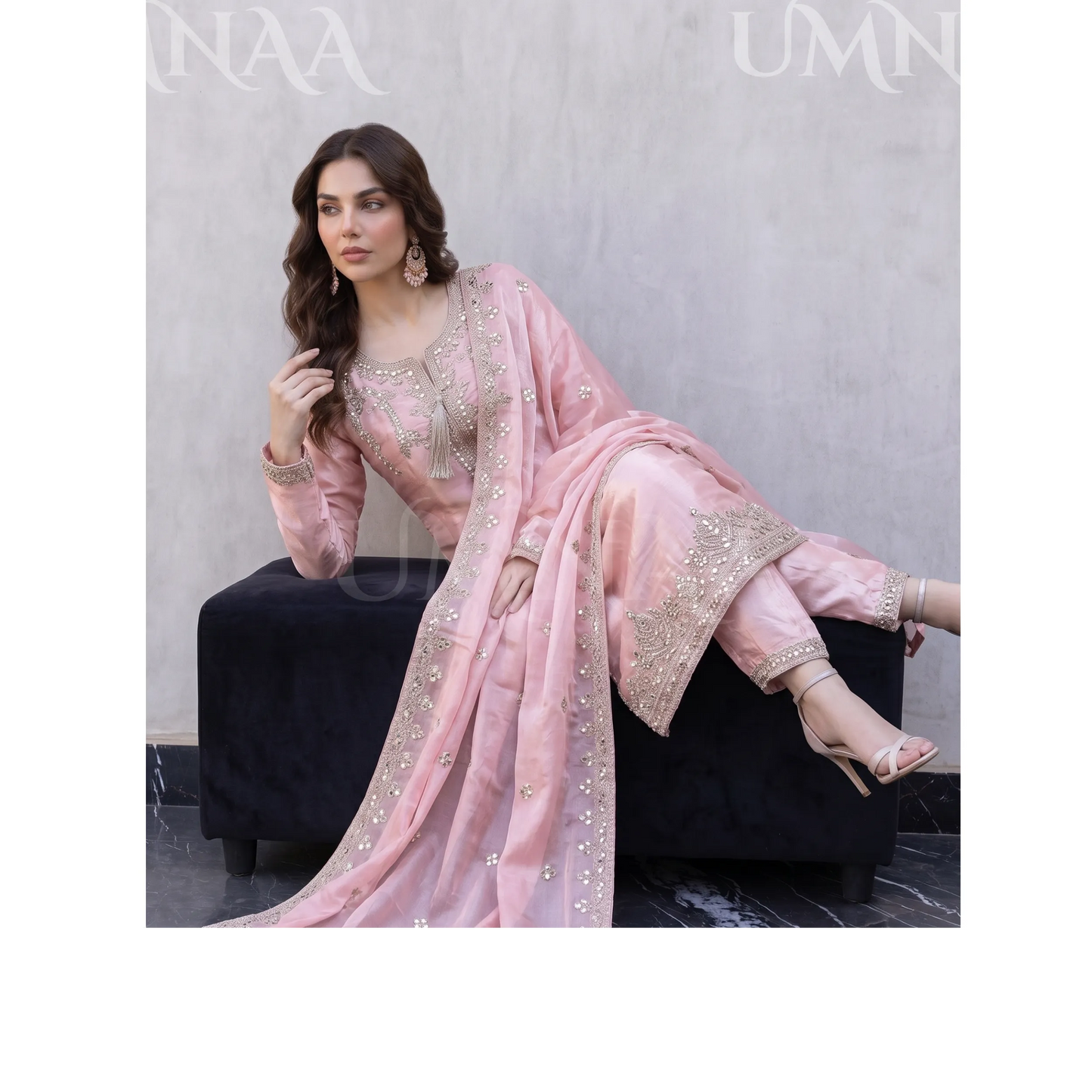 UA-289 Luxury Silk 3-Pc Suit | Embroidered Pakistani Formal Wear