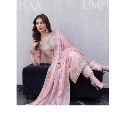 UA-289 Luxury Silk 3-Pc Suit | Embroidered Pakistani Formal Wear