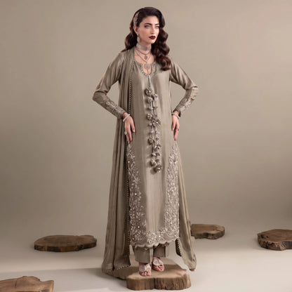 UA-336 Women's Embroidered Raw Silk Dress 3 Piece Festive & Party Wear Suit by Umnaa