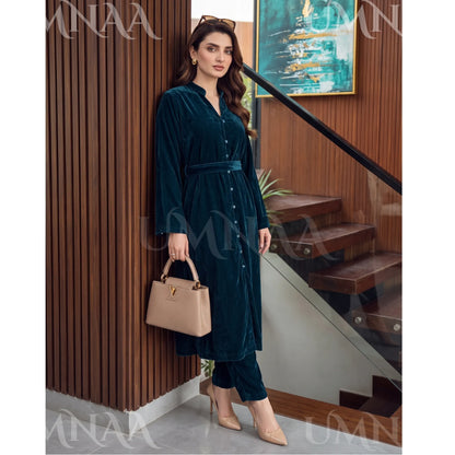 UA-301 Coat Style Velvet Co-Ords 2 Pc | Umnaa