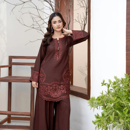 UA-306 Embroidered Dhanak Co-Ord set | Umnaa