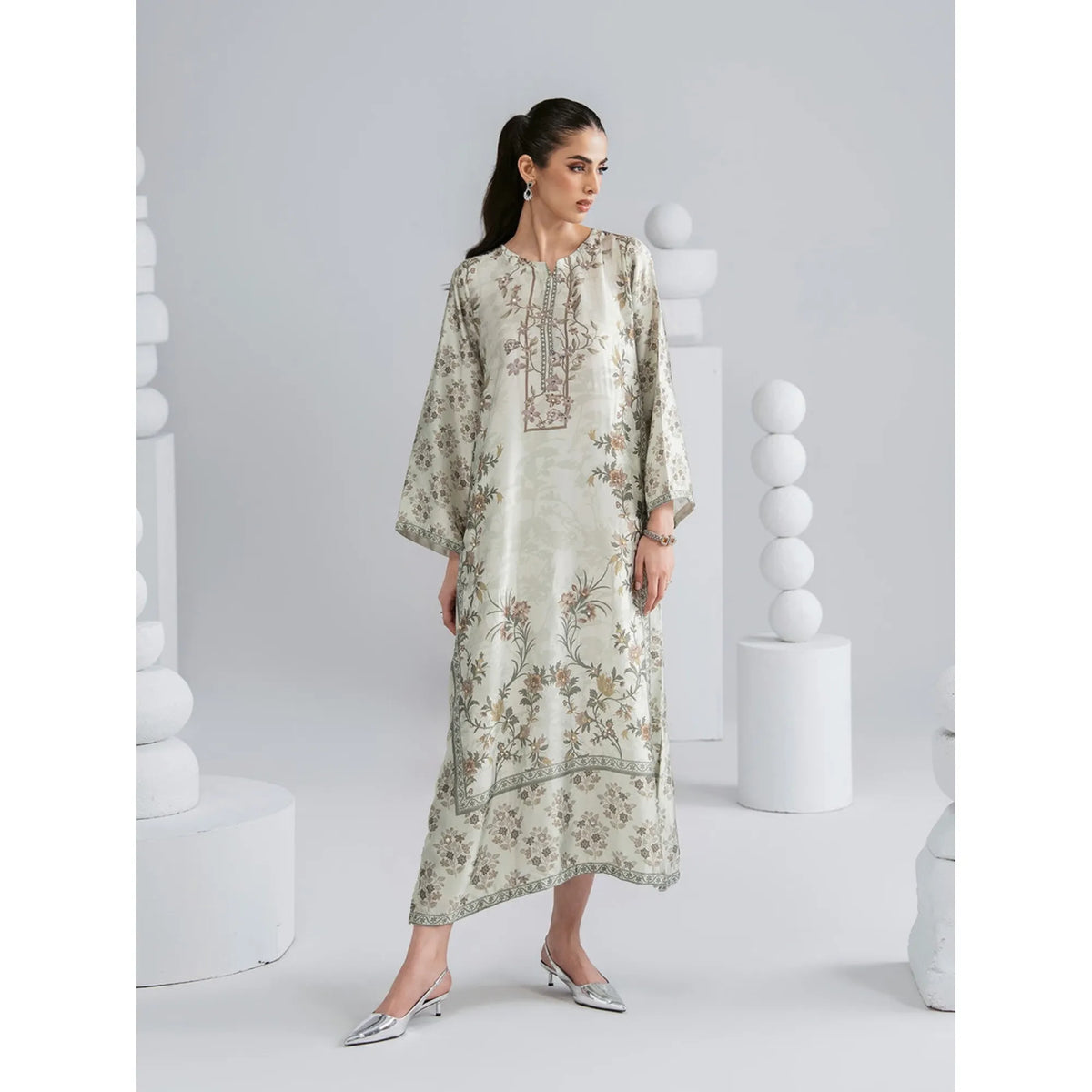 UAL-08 Printed Silk Kaftan with Trouser 2 Pc Set | Ally's