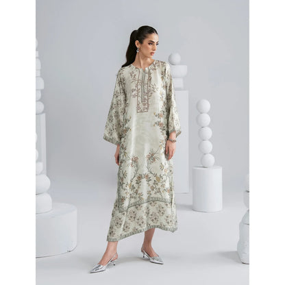 UAL-08 Printed Silk Kaftan with Trouser 2 Pc Set | Ally's