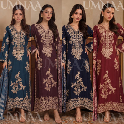 UA-317 Luxury Linen Kaftan Style 3 Pc | Umnaa