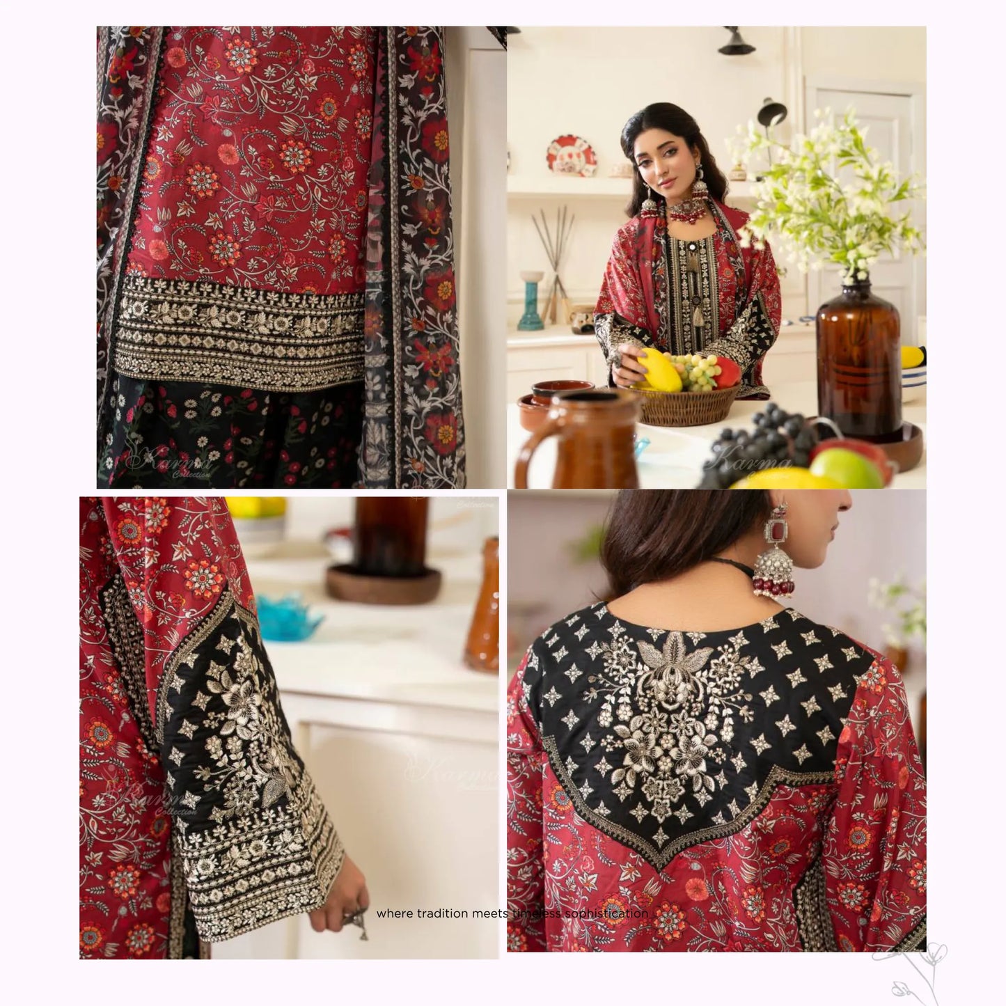 "Gulmahar" Embroidered Lawn Farshi Shalwar Collection by karma Collection