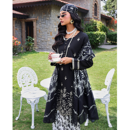 UHE-57 (Black & White) trendy Farshi Shalwar Embroidered Cambric Cotton Embroidered Dress | Ready to Wear | Heera's