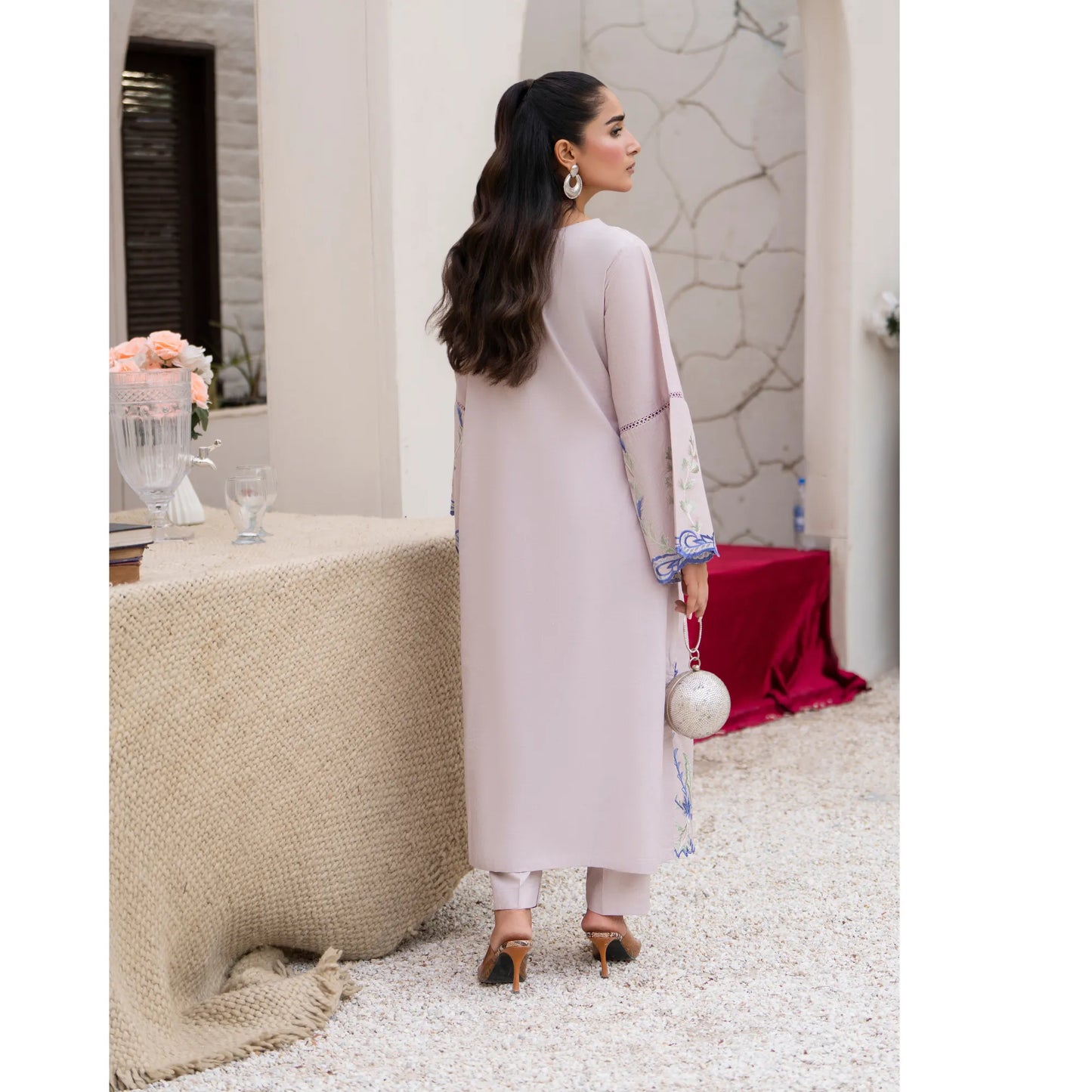 UA-247 Embroidered Cambric Cotton Kaftan Style Co-Ord Set Asian Wear | Umnaa