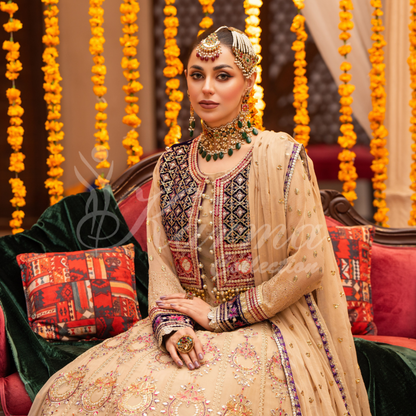 Luxury Embroidered  chiffon long Maxi with velvet jacket | Wedding Collection | karma Collection | UMKC01401