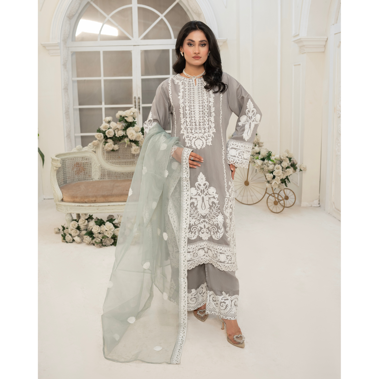 Embroidered Viscose Linen 3 Pc Pakistani Dress | Ready to wear | UMNAA