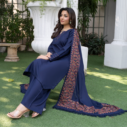 3 Pc Dhanak Dress with Embroidered Shawl | Winter Collection | Raniya.h | UMRAH0801